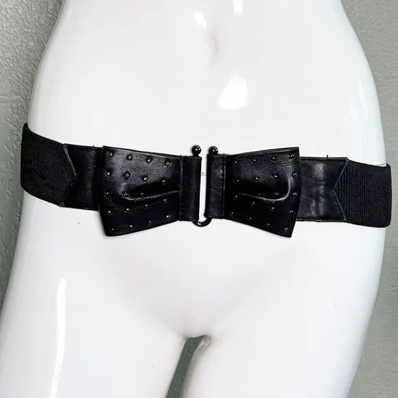 Betsey Johnson Black Stretch Belt Vintage Betsey Johnson Elastic Stretch Belt With Leather Tab  main image 4